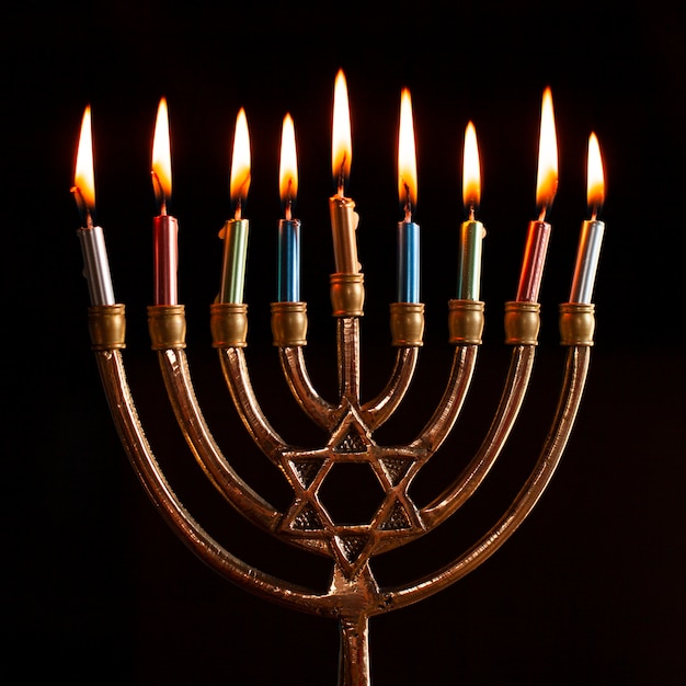 Traditional hanukkah menorah burning