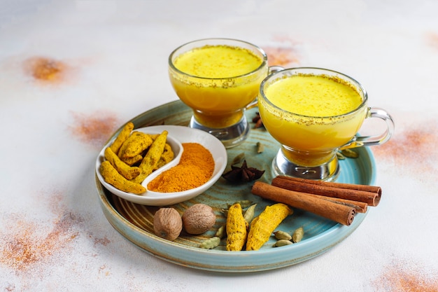 Traditional indian drink turmeric golden milk .