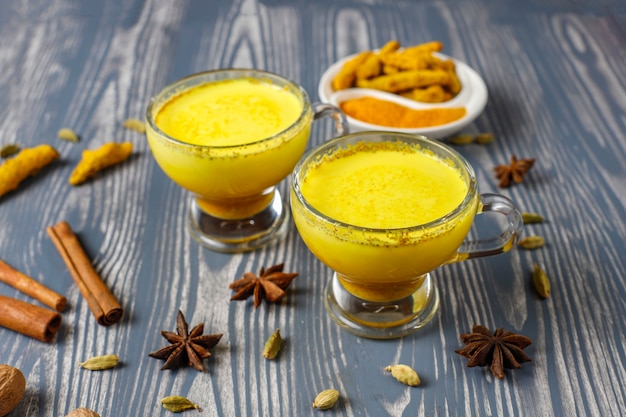 Traditional indian drink turmeric golden milk .