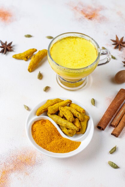 Traditional indian drink turmeric golden milk.