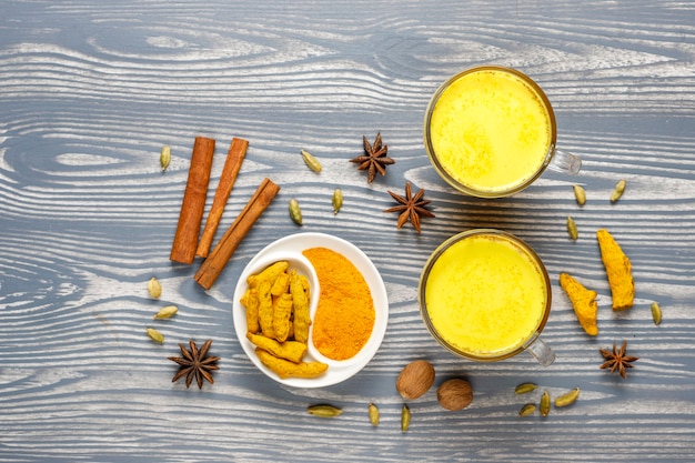 Free photo traditional indian drink turmeric golden milk.