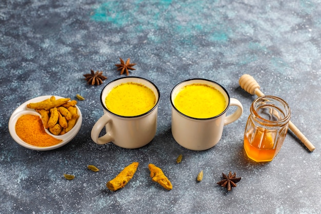 Free photo traditional indian drink turmeric golden milk.