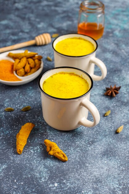 Traditional indian drink turmeric golden milk.