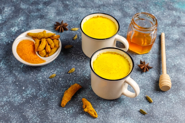 Traditional indian drink turmeric golden milk.