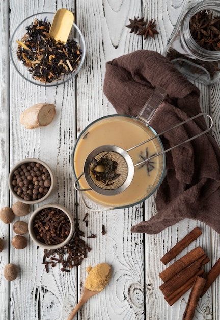 Traditional indian drinks above view