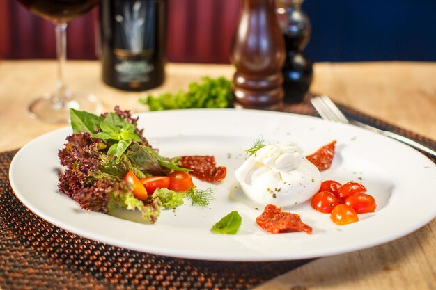 Traditional Italian dish of burrata mozzarella