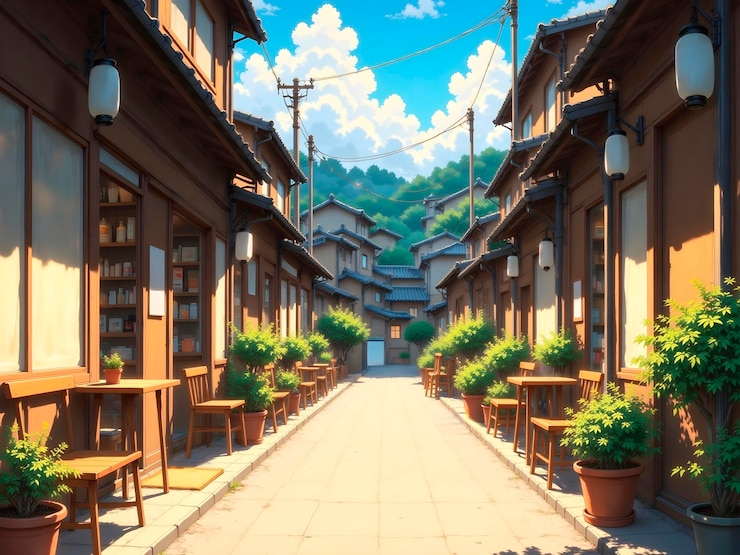 Free Photo traditional japanese street scene illustration