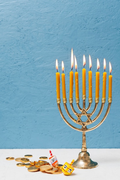 Traditional jewish menorah with candles