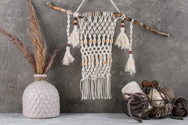 Traditional macrame assortment indoors