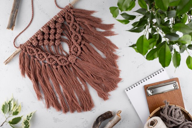 Traditional macrame composition indoors