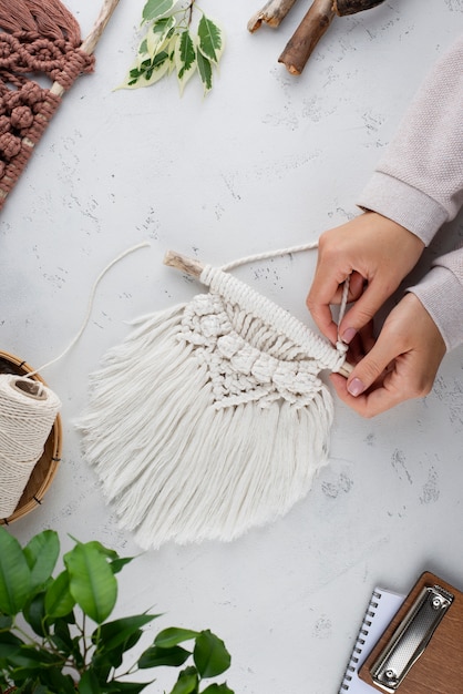 Traditional macrame composition indoors