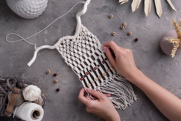 Traditional macrame composition indoors