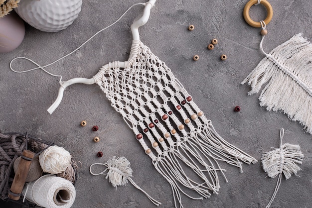 Traditional macrame composition indoors