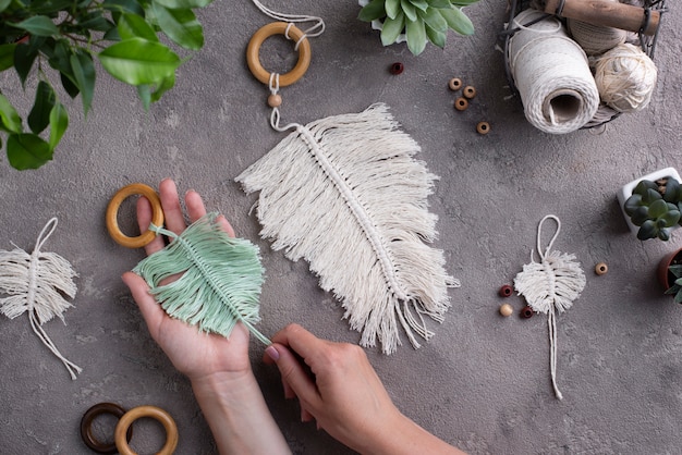 Traditional macrame composition indoors