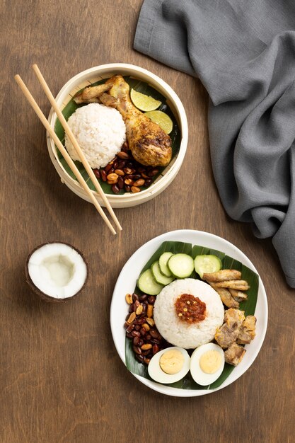 Traditional nasi lemak meal arrangement