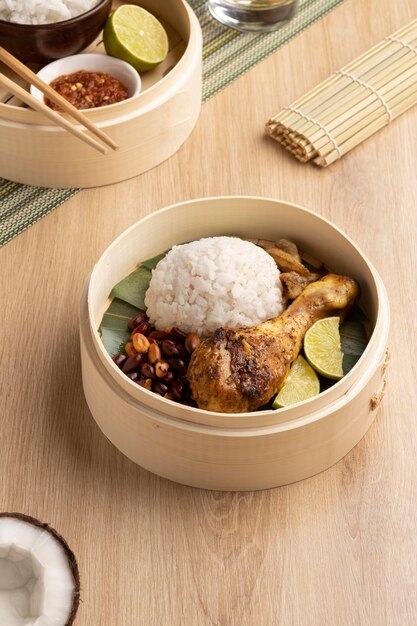 Traditional nasi lemak meal arrangement