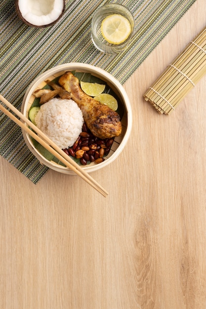 Traditional nasi lemak meal arrangement