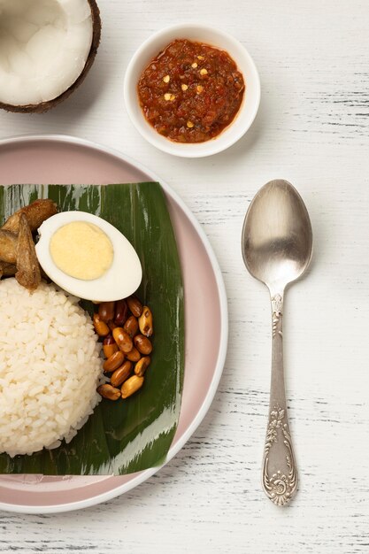 Traditional nasi lemak meal arrangement