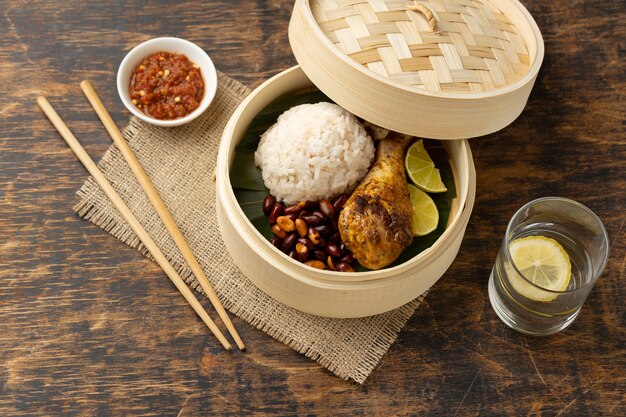 Traditional nasi lemak meal composition