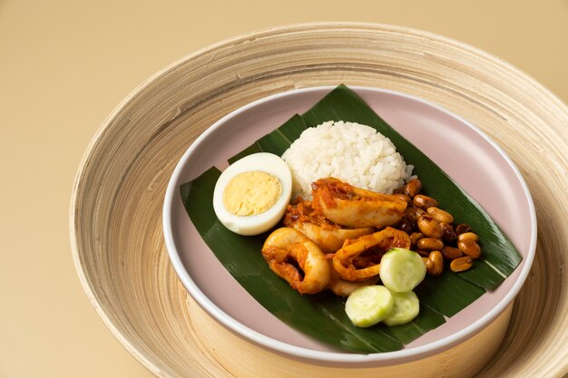 Traditional nasi lemak meal