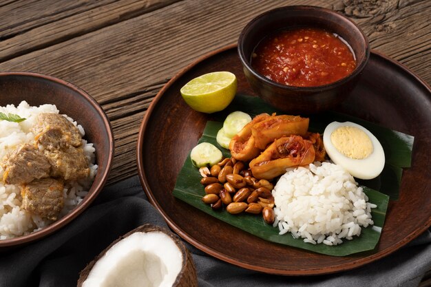 Traditional nasi lemak meal