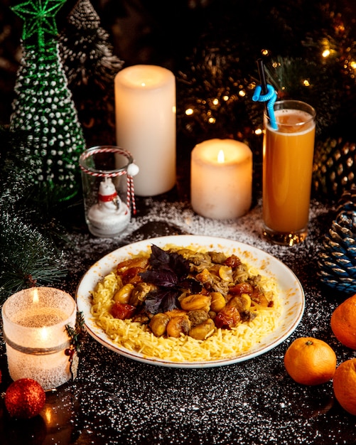Traditional pilaf with boiled nuts and fruits