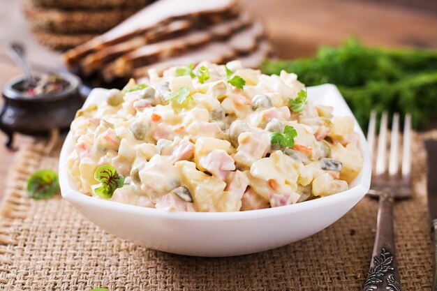 Traditional Russian salad "Olivier"