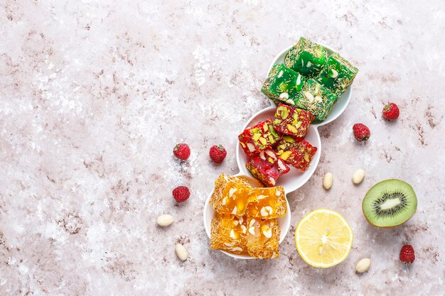 Traditional Turkish delight,oriental sweets.