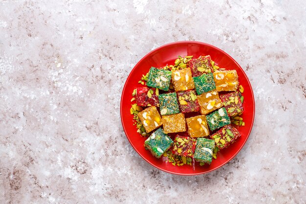 Traditional Turkish delight,oriental sweets.