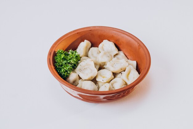 Traditional ukraininan meal, pelimeni, dough stuffed with meat