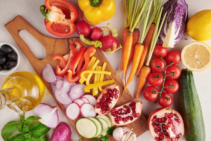 Free Photo traditional vegetables used in arabian cuisine. vegetables on wood. bio healthy food, herbs and spices. organic vegetables on wood. ingredients for spring vegetable buddha bowl. delicious healthy food
