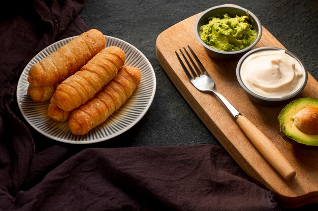 Traditional venezuelan cheese sticks composition