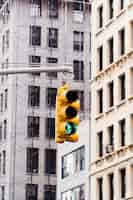 Free photo traffic light on background of tall building