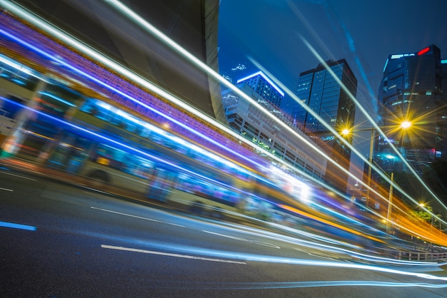 Traffic light trails in downtown