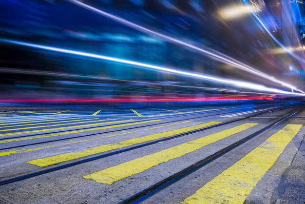 Traffic light trails in downtown