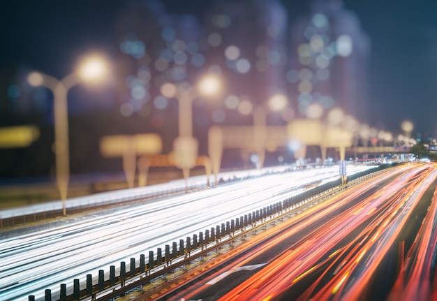 traffic light trails on urban street