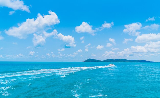 Trail on sea water surface behind  boat