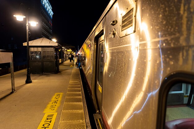 Train in the station at night