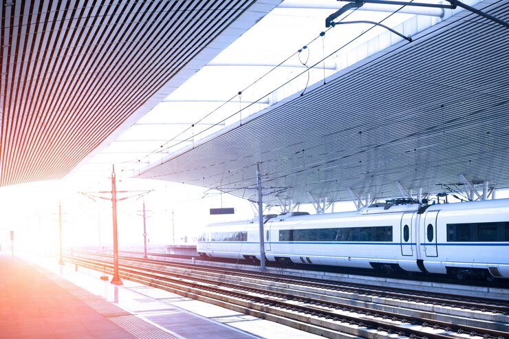 Free Photo train station at sunset