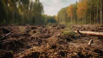 Free photo tranquil autumn forest yellow leaves green grass blue water dirty mud generated by ai