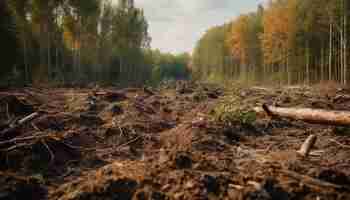 Foto gratuita tranquilla foresta autunnale foglie gialle erba verde acqua blu fango sporco generato dall'ia