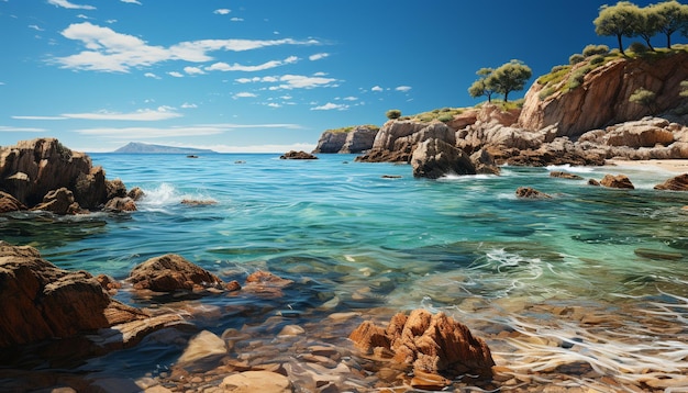 Спокойная береговая линия отражает красоту природы, созданную искусственным интеллектом.