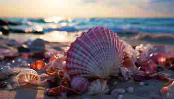 Free photo tranquil coastline summer sunset seashell collection nature beauty generated by artificial intelligence