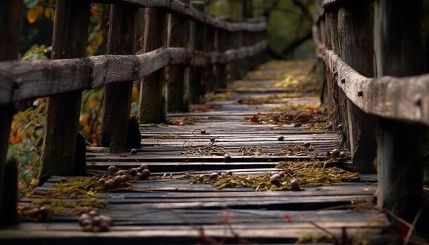 Tranquil footpath through autumn forest generated by AI