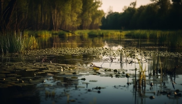 Free photo tranquil pond reflects the beauty of nature generated by ai