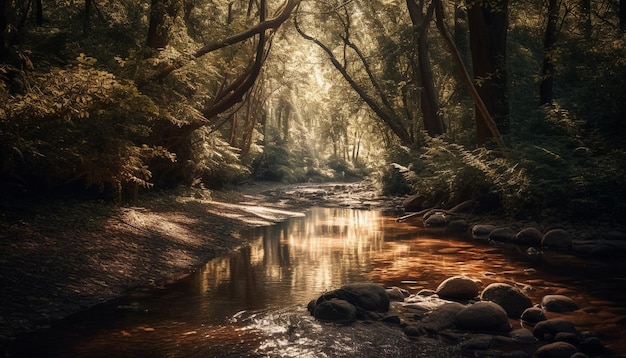 Foto gratuita scena tranquilla della foresta autunnale dall'acqua generata dall'ia