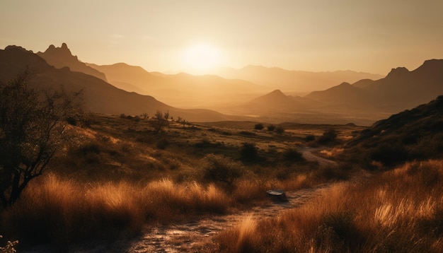 Tranquil scene back lit mountain peak adventure generated by AI