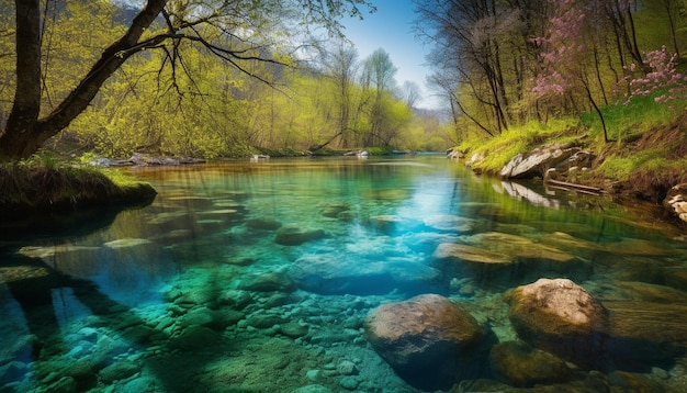 Tranquil scene of flowing water in nature generated by AI