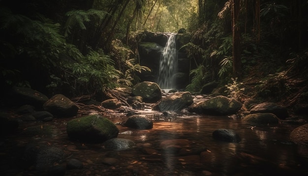 Foto gratuita scena tranquilla di acqua che scorre nella natura selvaggia generata dall'intelligenza artificiale