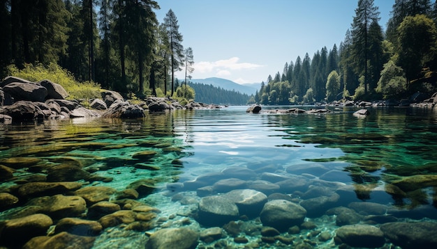 Foto gratuita una scena tranquilla sulla cima di una montagna si riflette nella bellezza della natura generata dall'intelligenza artificiale